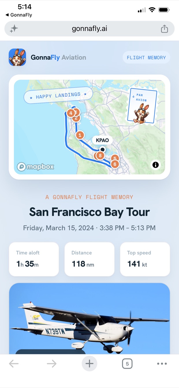 Flight postcard for the San Francisco Bay Tour